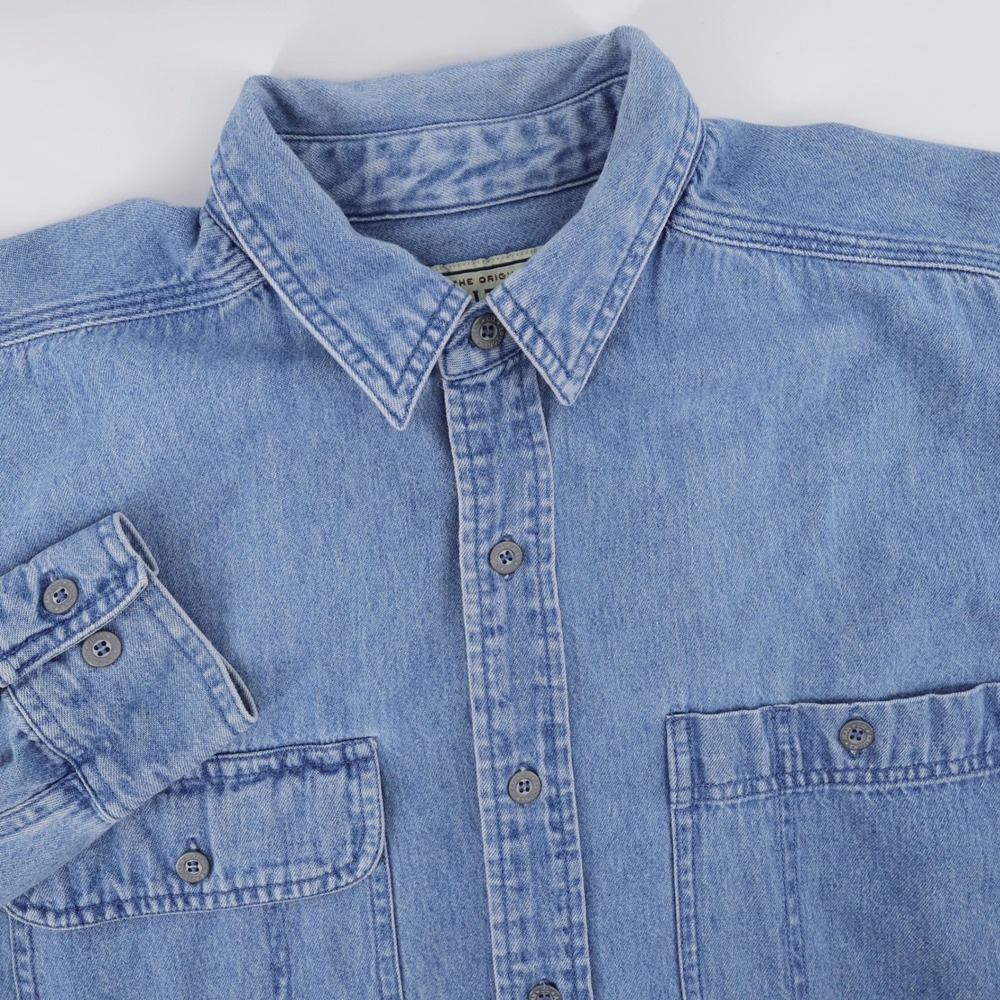 Arizona Vintage Y2K Denim Button Down Shirt Light Wash Long Sleeve Mens Medium